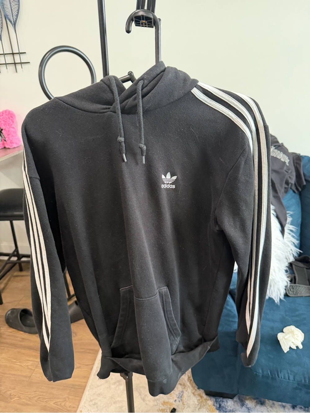 adidas Black Zip-Up Hoodie with White Stripes